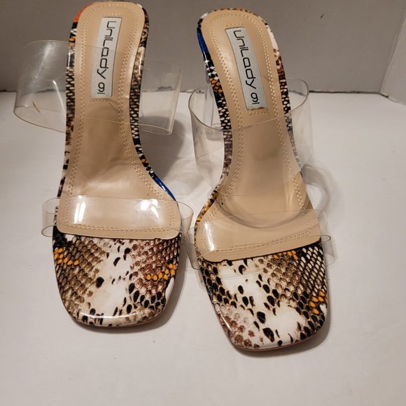 Unilady Womens Transparent Block Heel Multicolor Sandals Size 9 - Picture 4 of 10